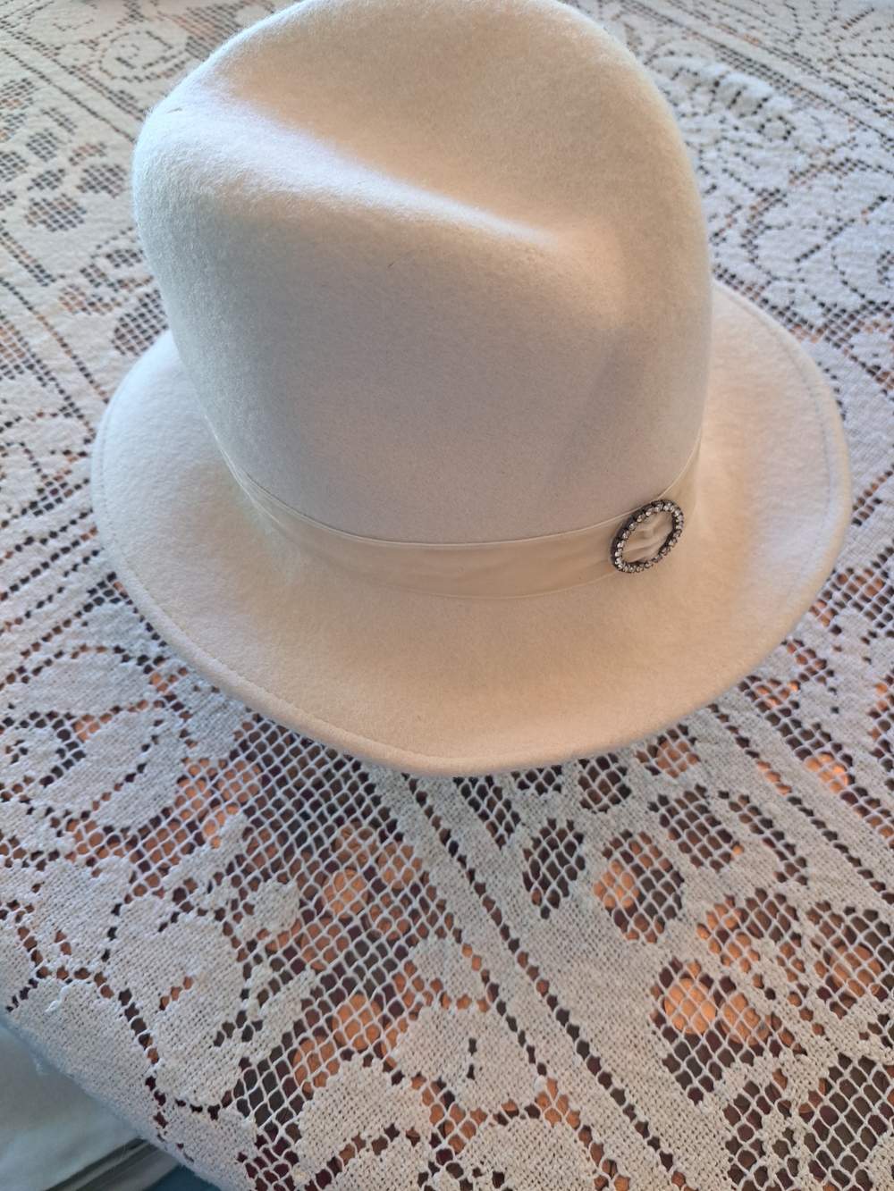 Frangi New Cream Felt Fedora Hat with Decorative Buckle Wool 1920s Style